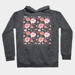 Pink Hibiscus and Sakura Green Background Hoodie